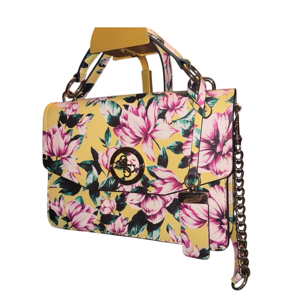 GUESS Landon Floral Print Shoulder Bag in Yellow and Pink